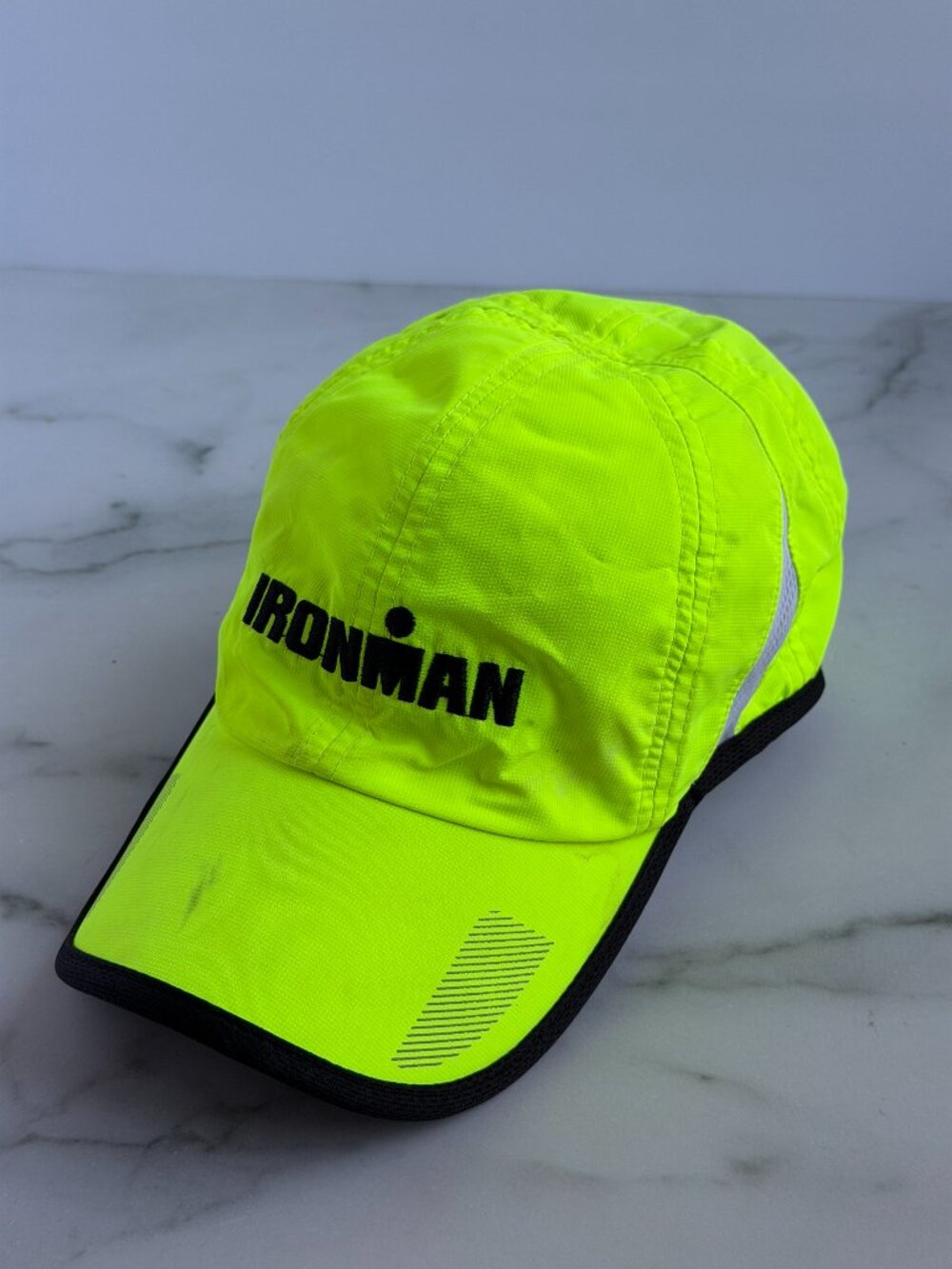 IRONMAN Running Hat Neon Yellow Reflective Triathlon Cap One Size